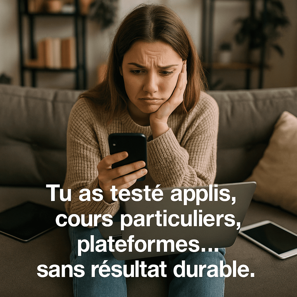 Tu as testé applis, cours particuliers, plateformes… sans résultat durable.